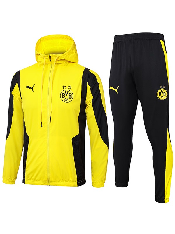 Borussia Dortmund windbreaker hoodie jacket football sportswear tracksuit full zipper-neck men's training track top yellow kit outdoor soccer coat 2024-2025