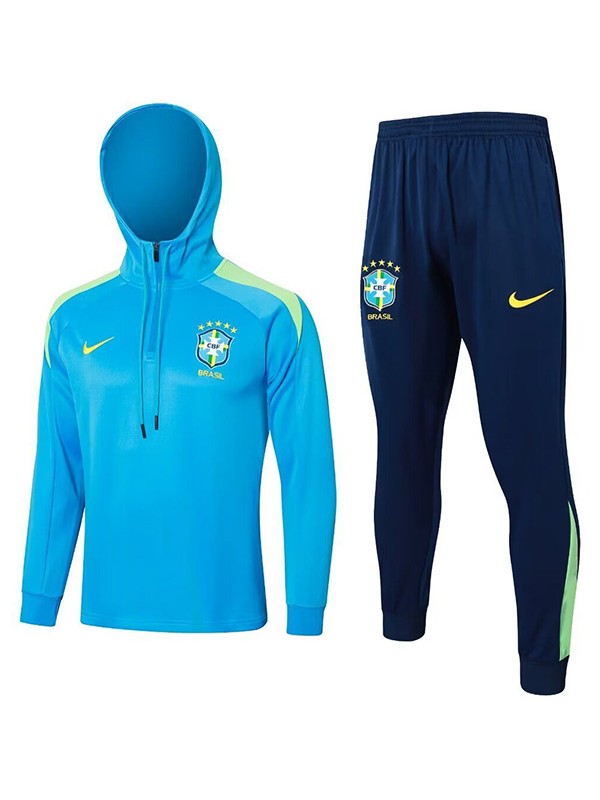 Brazil veste à capuche survêtement de football sportswear demi-fermeture éclair Kit d'entraînement bleu pour hommes uniforme athlétique extérieur manteau de football 2024-2025