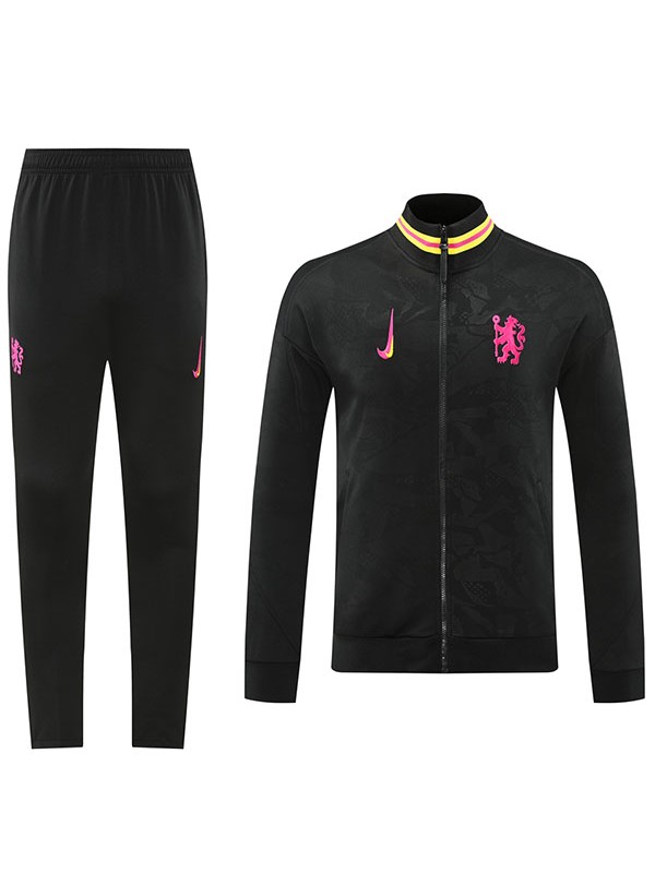 Chelsea veste de football vêtements de sport noir violet survêtement fermeture éclair complète kit d'entraînement pour hommes manteau de football en plein air 2024-2025