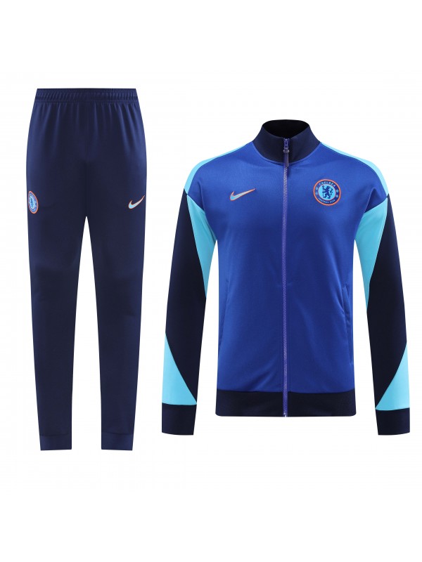 Chelsea jacket football sportswear tracksuit full zipper men's training kit blue navy outdoor uniform soccer coat 2024-2025