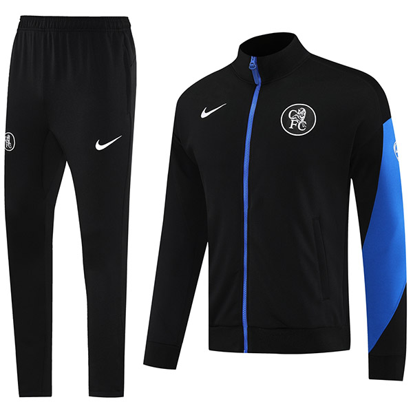 Chelsea veste de football survêtement de sport fermeture éclair complète uniforme pour homme kit d'entraînement noir et bleu manteau de football extérieur 2025-2026