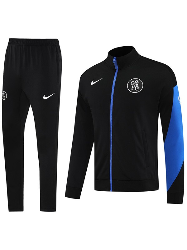 Chelsea veste de football survêtement de sport fermeture éclair complète uniforme pour homme kit d'entraînement noir et bleu manteau de football extérieur 2025-2026