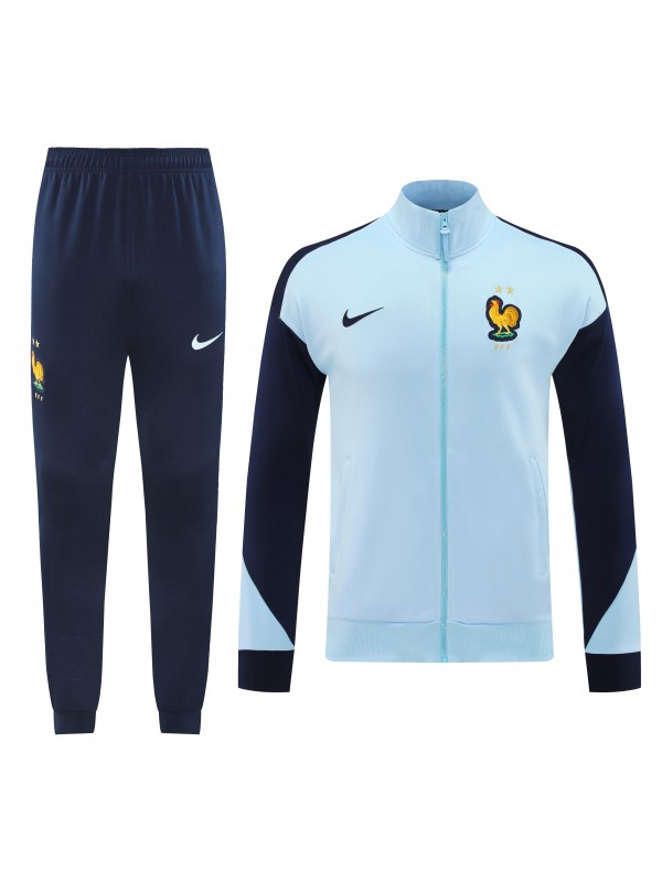 France jacket football sportswear tracksuit full zipper men's training kit skyblue navy outdoor uniform soccer coat 2024-2025