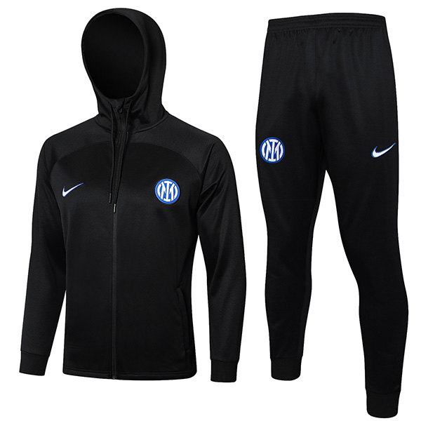 Inter milan hoodie jacket football sportswear tracksuit full zipper-neck men's training kit outdoor soccer all black coat 2024-2025