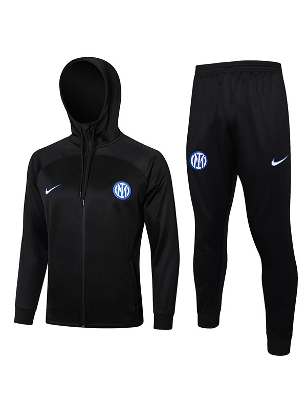 Inter milan hoodie jacket football sportswear tracksuit full zipper-neck men's training kit outdoor soccer all black coat 2024-2025