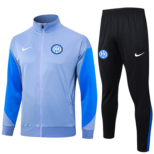 Inter milan jacket football sportswear tracksuit full zipper men's training light blue kit outdoor soccer coat 2024-2025