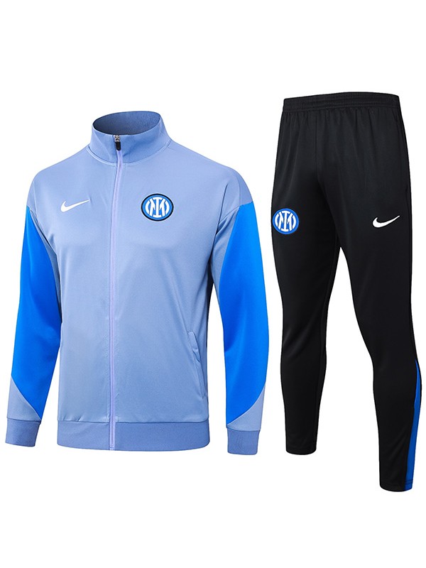 Inter milan jacket football sportswear tracksuit full zipper men's training light blue kit outdoor soccer coat 2024-2025