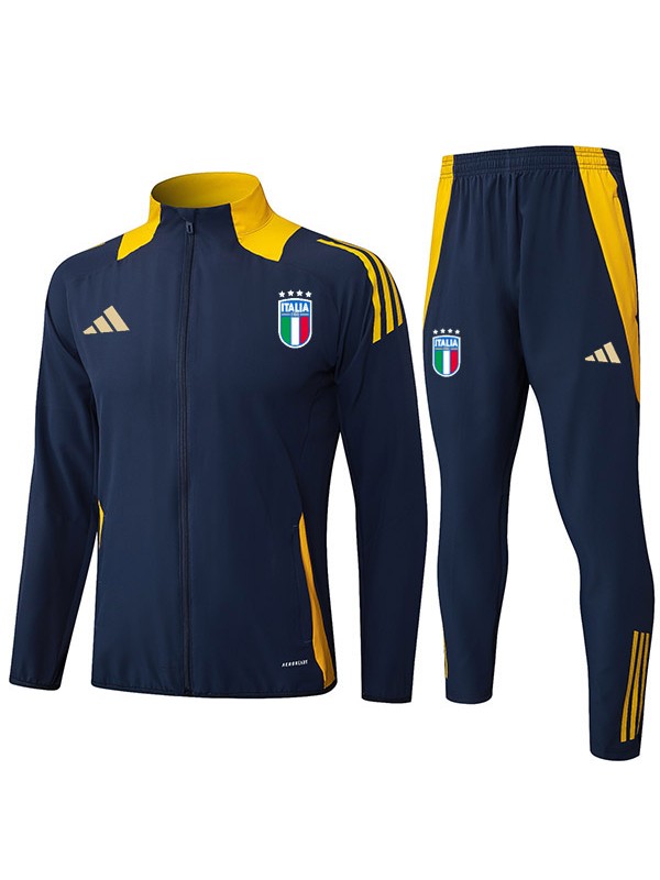 Italy veste de football survêtement de sport fermeture éclair complète uniforme bleu marine kit d'entraînement bleu marine pour hommes manteau de football extérieur 2024-2025