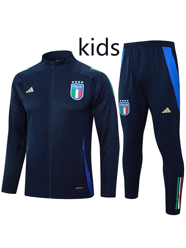 Italy jacket kids kit football sportswear tracksuit navy full zipper-neck youth training uniform outdoor children soccer coat 2024-2025