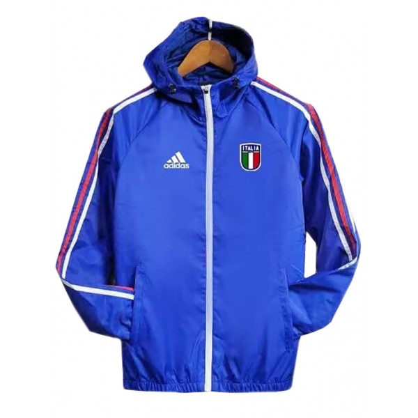 Italy coupe-vent veste à capuche football sportswear survêtement fermeture éclair complète entraînement pour hommes bleu kit manteau de football en plein air 2024-2025