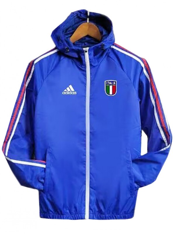 Italy coupe-vent veste à capuche football sportswear survêtement fermeture éclair complète entraînement pour hommes bleu kit manteau de football en plein air 2024-2025