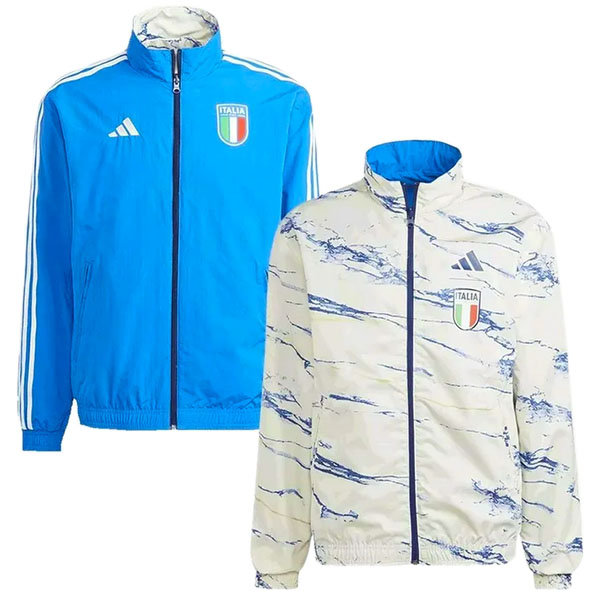 Italy windbreaker jacket football sportswear tracksuit full zip men's training track top blue white kit outdoor soccer coat 2025-2026