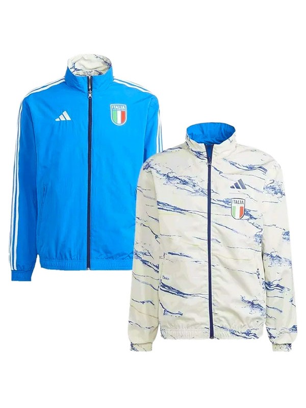 Italy windbreaker jacket football sportswear tracksuit full zip men's training track top blue white kit outdoor soccer coat 2025-2026