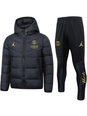 Jordan Paris Saint-Germain hoodie cotton-padded jacket football sportswear tracksuit full zipper men's training kit black outdoor soccer coat 2024