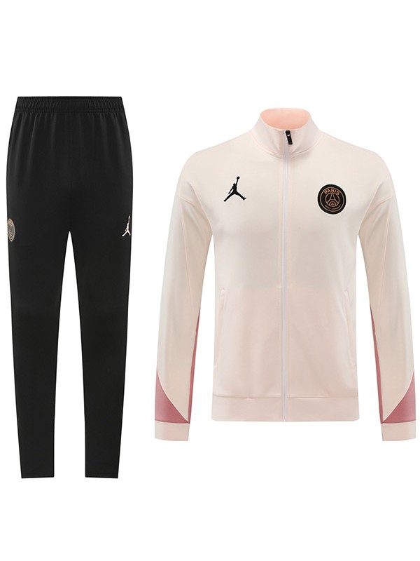 Jordan paris saint-germain veste de football vêtements de sport rose clair survêtement noir combinaison à fermeture éclair complète kit d'entraînement pour hommes manteau de football en plein air 2024-2025