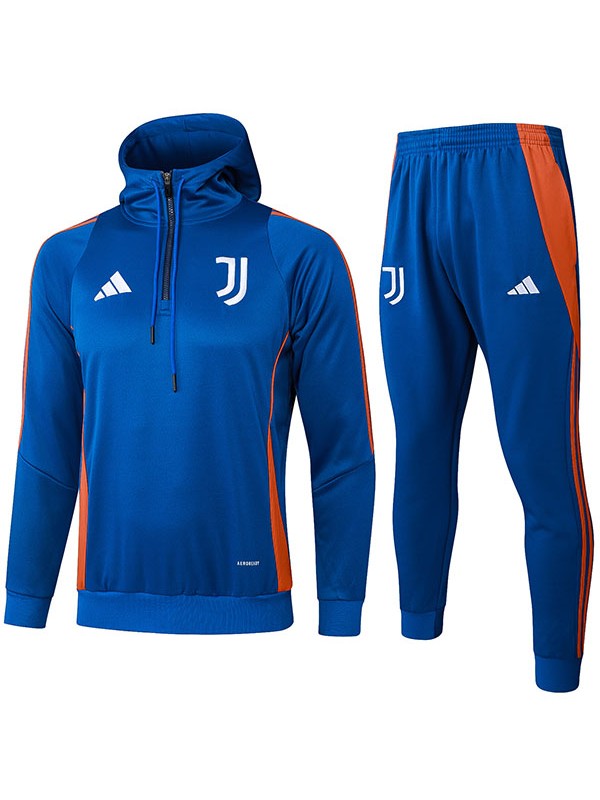 Juventus veste à capuche survêtement de sport de football bleu uniforme à fermeture éclair complète kit d'entraînement pour hommes manteau de football extérieur athlétique 2024-2025