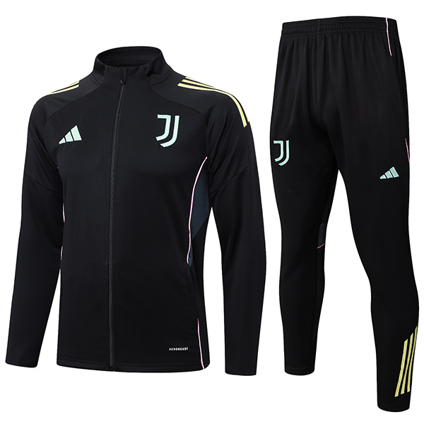 Juventus veste de football survêtement de sport fermeture éclair complète uniforme pour homme kit d'entraînement noir manteau de football extérieur 2025-2026