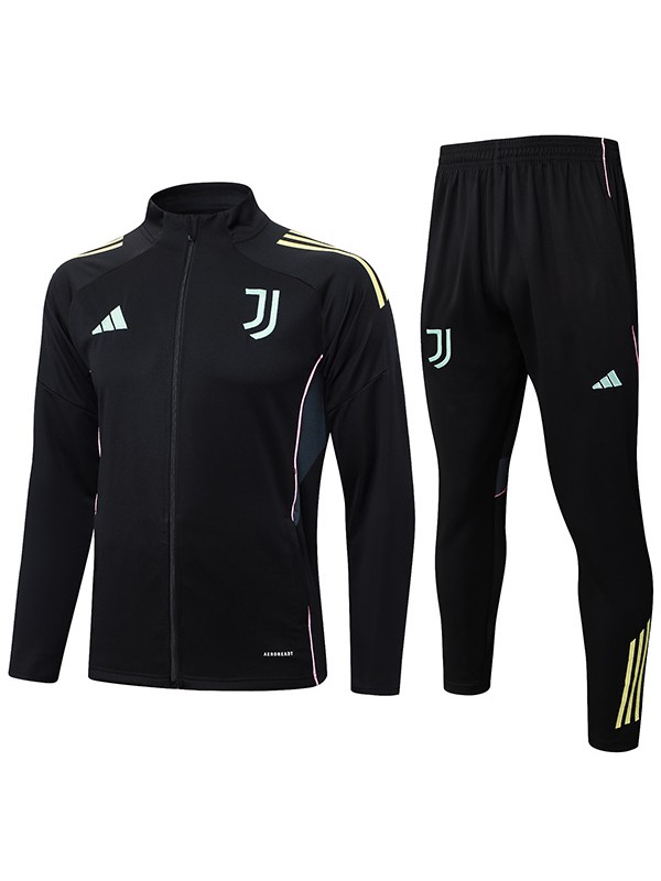 Juventus veste de football survêtement de sport fermeture éclair complète uniforme pour homme kit d'entraînement noir manteau de football extérieur 2025-2026