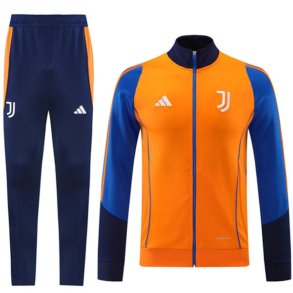 Juventus veste de football survêtement tenue de sport fermeture éclair intégrale tenue d'entraînement orange et bleu marine pour homme veste de football d'extérieur 2024-2025