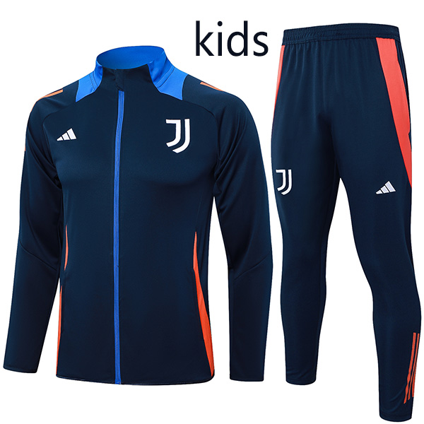 Juventus jacket kids kit football sportswear tracksuit navy long zip-neck youth training uniform outdoor children soccer coat 2024-2025