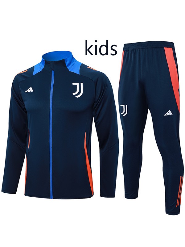 Juventus jacket kids kit football sportswear tracksuit navy long zip-neck youth training uniform outdoor children soccer coat 2024-2025