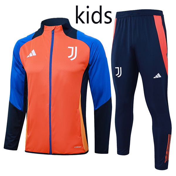 Juventus jacket kids kit football sportswear tracksuit orange blue long zip-necked youth training uniform outdoor children soccer coat 2024-2025