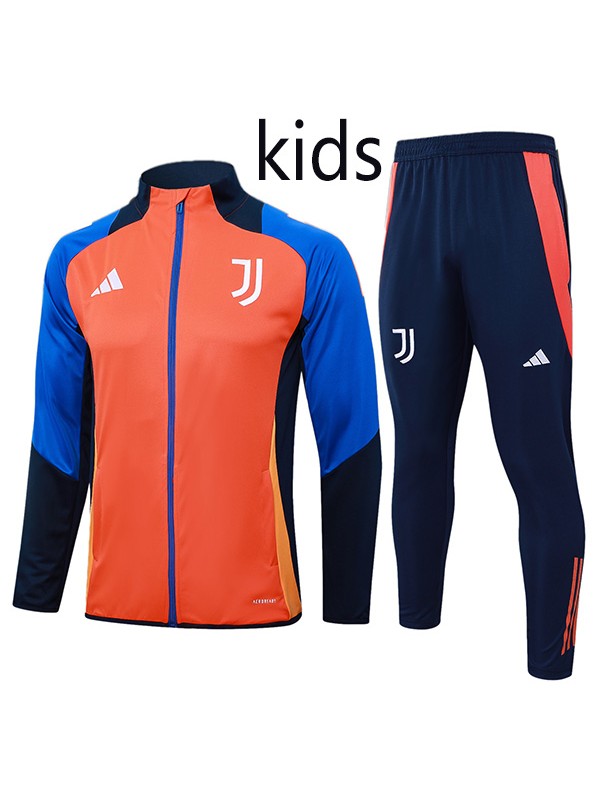 Juventus jacket kids kit football sportswear tracksuit orange blue long zip-necked youth training uniform outdoor children soccer coat 2024-2025