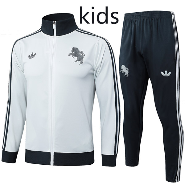 Juventus veste de football pour enfant survêtement de sport Uniforme d'entraînement blanc à col long zippé pour enfant Veste de football d'extérieur pour enfant 2025-2026