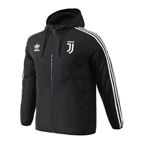 Juventus veste coupe-vent à capuche survêtement de football vêtements de sport fermeture éclair noire uniforme kit d'entraînement pour hommes manteau de football en plein air 2024-2025