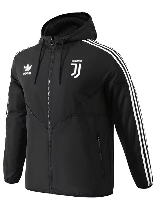 Juventus veste coupe-vent à capuche survêtement de football vêtements de sport fermeture éclair noire uniforme kit d'entraînement pour hommes manteau de football en plein air 2024-2025