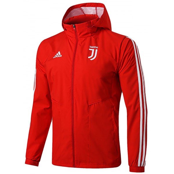 Juventus coupe-vent à capuche veste de football sportswear survêtement rouge full zip uniforme kit d'entraînement pour hommes manteau de football extérieur 2024-2025