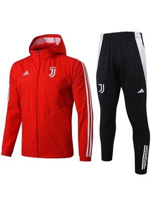 Juventus coupe-vent à capuche veste de football sportswear survêtement rouge full zip uniforme kit d'entraînement pour hommes manteau de football extérieur 2024-2025