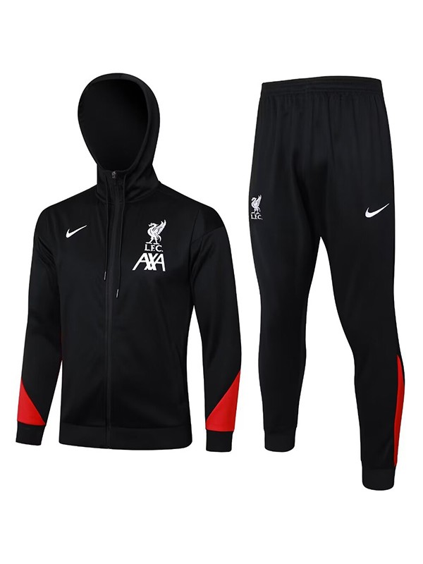Liverpool veste à capuche noir football sportswear survêtement fermeture éclair complète kit d'entraînement pour hommes uniforme extérieur manteau de football 2024-2025