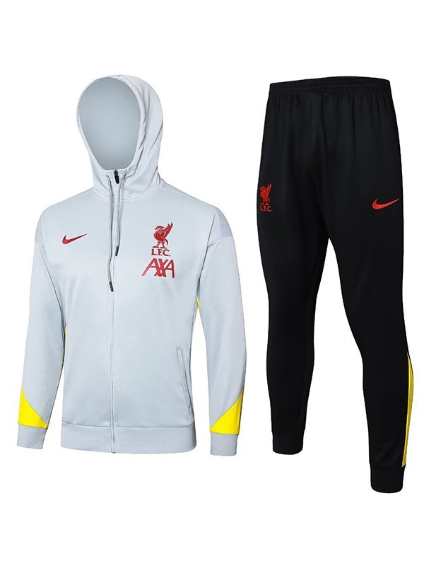 Liverpool veste à capuche gris clair vêtements de sport de football survêtement fermeture éclair complète kit d'entraînement pour hommes uniforme extérieur manteau de football 2024-2025