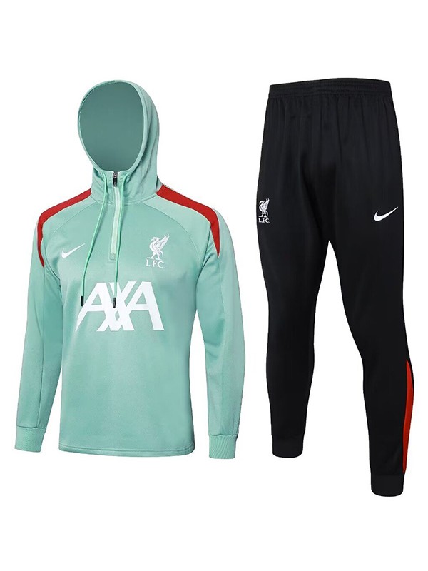 Liverpool veste à capuche vert clair football sportswear survêtement fermeture éclair complète kit d'entraînement pour hommes uniforme extérieur manteau de football 2024-2025