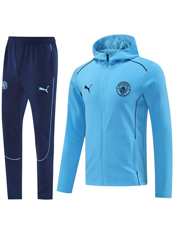 Manchester city veste à capuche football vêtements de sport survêtement hommes formation bleu ciel kit extérieur football manteau 2024-2025