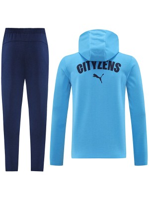 Manchester city veste à capuche football vêtements de sport survêtement hommes formation bleu ciel kit extérieur football manteau 2024-2025