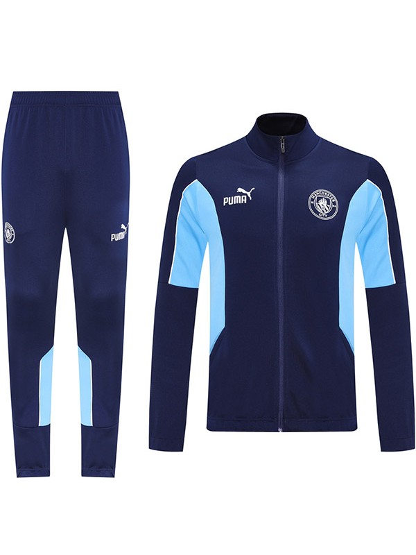 Manchester city veste de football survêtement de sport fermeture éclair complète, uniforme pour homme kit d'entraînement bleu marine manteau de football extérieur 2025-2026