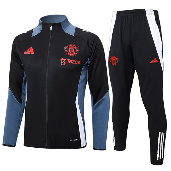 Manchester united  jacket football sportswear black tracksuit full zipper men's training kit outdoor soccer coat 2024-2025