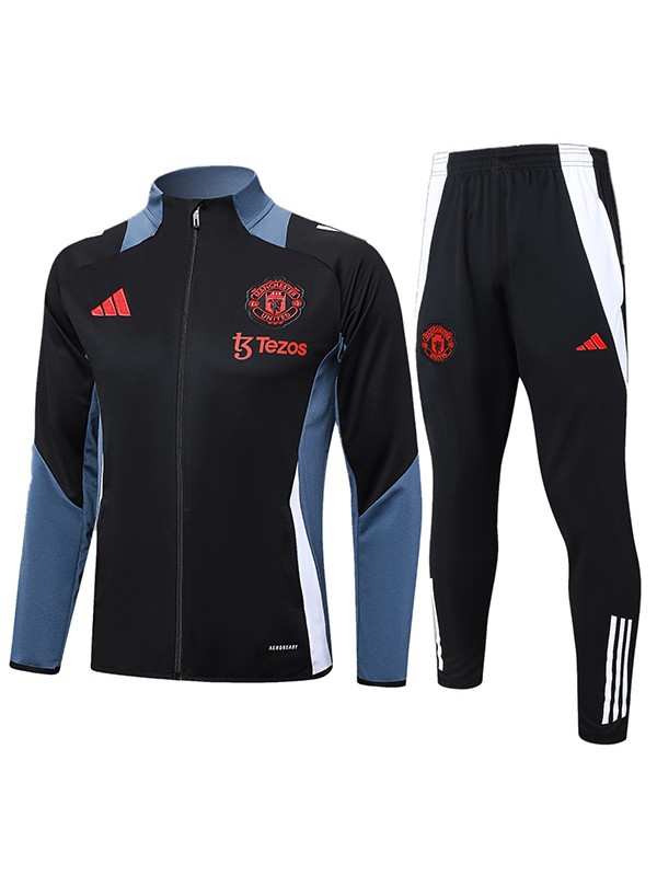 Manchester united  jacket football sportswear black tracksuit full zipper men's training kit outdoor soccer coat 2024-2025