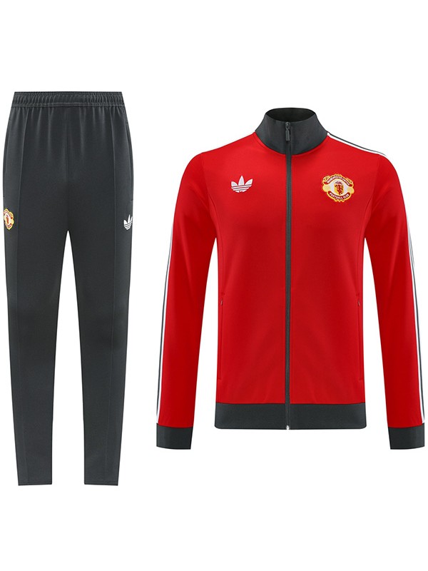 Manchester United vestes football sportswear full zip sportswear hommes rouge ensemble d'entraînement extérieur football manteau 2024 - 2025