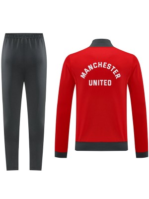 Manchester United vestes football sportswear full zip sportswear hommes rouge ensemble d'entraînement extérieur football manteau 2024 - 2025
