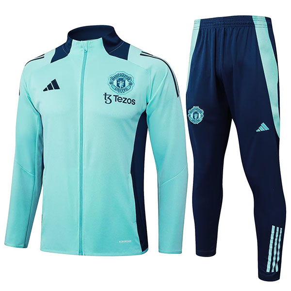 Manchester united  jacket football sportswear full zipper tracksuit men's teal training kit outdoor soccer coat 2024-2025