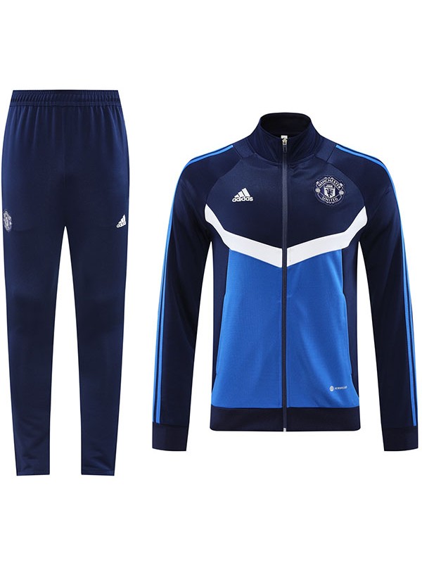 Manchester united veste de football vêtements de sport survêtement bleu marine fermeture éclair complète kit d'entraînement pour hommes manteau de football en plein air 2024-2025
