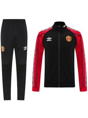 Manchester united veste de football survêtement de sport fermeture éclair complète uniforme pour homme noir rouge kit d'entraînement manteau de football extérieur 2025-2026