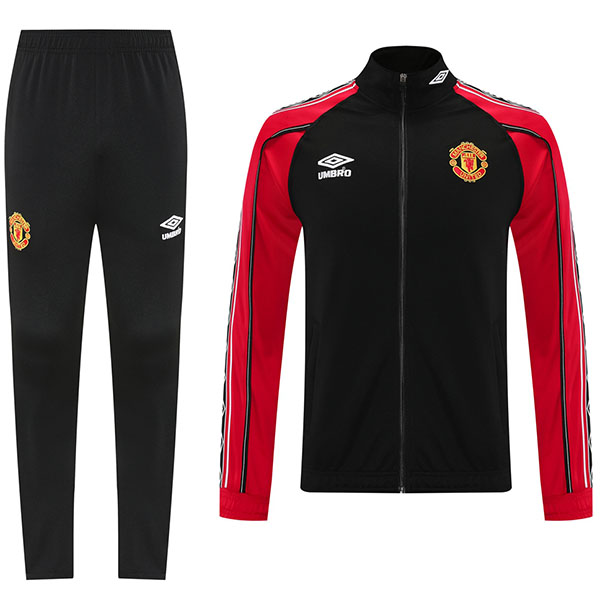 Manchester united veste de football survêtement de sport fermeture éclair complète uniforme pour homme noir rouge kit d'entraînement manteau de football extérieur 2025-2026