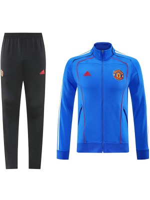 Manchester united veste de football sportswear survêtement fermeture eclair complète uniforme homme bleu noir kit dentraînement extérieur football manteau 2025-2026