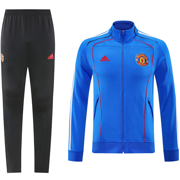 Manchester united veste de football sportswear survêtement fermeture eclair complète uniforme homme bleu noir kit dentraînement extérieur football manteau 2025-2026