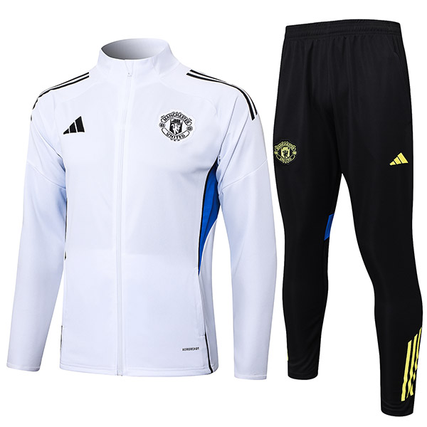 Manchester United veste de football survêtement de sport fermeture éclair complète blanc noir uniforme kit d'entraînement pour hommes manteau de football extérieur 2025-2026