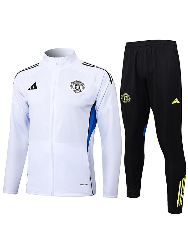 Manchester United veste de football survêtement de sport fermeture éclair complète blanc noir uniforme kit d'entraînement pour hommes manteau de football extérieur 2025-2026